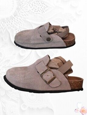 Ruizustock Kids Suede Clogs Taupe Beige Buckle Comfort Shoes EU 28 10.5-11